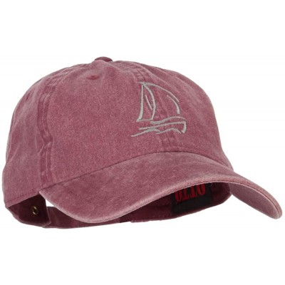 Baseball Caps Sailing Outline Embroidered Washed Cotton Cap - Maroon - CK18I4G6390 $23.24