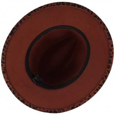 Fedoras Women's Vintage Leopard Print Fedora Wool Hat Wide Brim Panama Trilby Wool Felt Hat with Band - Jujube Red - CB18X74U...