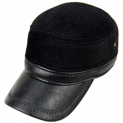 Newsboy Caps Men Winter Wool Leather Military Hats Newsboy Baseball Cap with Earflap - Black - CD18WMHZRUT $13.63