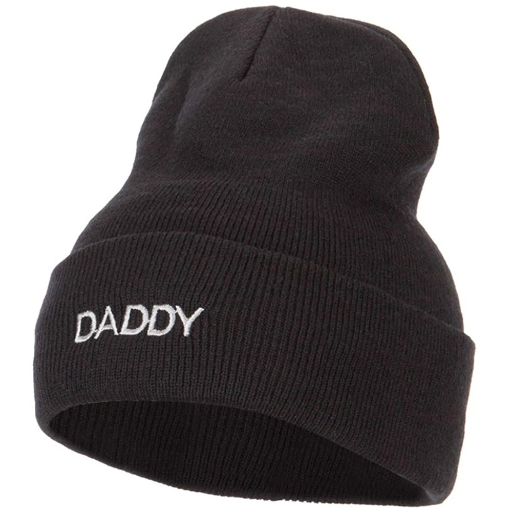 Skullies & Beanies Word of Daddy Embroidered Long Beanie - Black - CZ18K2W93UL $20.42