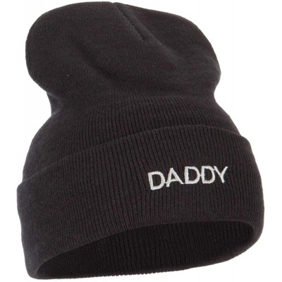 Skullies & Beanies Word of Daddy Embroidered Long Beanie - Black - CZ18K2W93UL $20.42