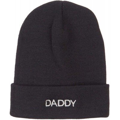 Skullies & Beanies Word of Daddy Embroidered Long Beanie - Black - CZ18K2W93UL $20.42