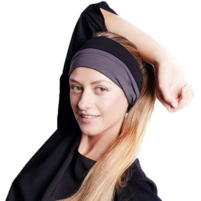 Headbands Women Stretch Headbands Solid Wide Hair Wrap Accessories Knot Headband - Gray&black - C518NN6T466 $7.79