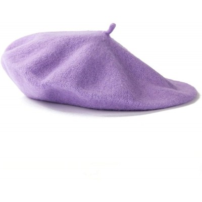 Berets Spring Beret Hat Flat Cap Women Wool Berets Hat Caps Casquette Female Warm Winter Cap - Light Purple - C118A2XHCWU $16.86