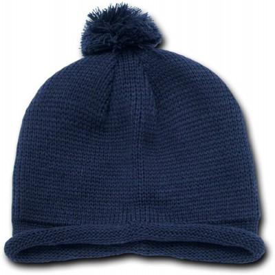 Skullies & Beanies NAVY BLUE ROLL UP SHORT BEANIE SKI CAP CAPS HAT HATS TOQUE - C7112KFX3C7 $12.39