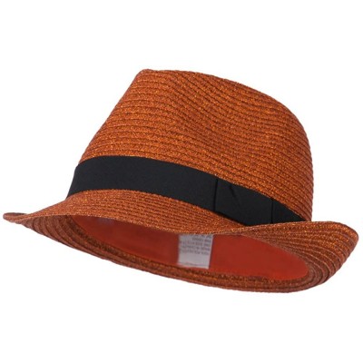 Fedoras Women's Metallic and Black Ribbon Fedora - Yellow - CA11JL17FFJ $43.04