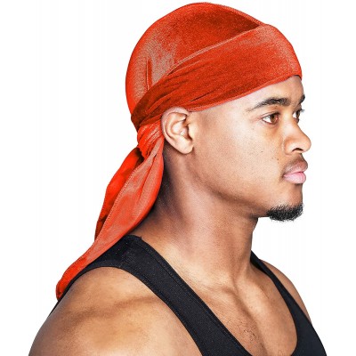 Skullies & Beanies Velvet Du-Rag-Premium Quality-Wave Cap Long Straps - Orange - CE18R23HDKX $9.82