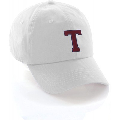 Baseball Caps Customized Letter Intial Baseball Hat A to Z Team Colors- White Cap Blue Red - Letter T - CZ18ESA3MI3 $10.27