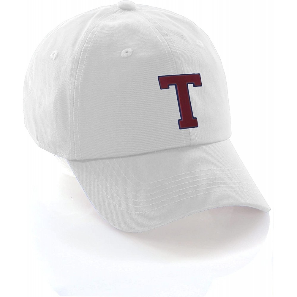 Baseball Caps Customized Letter Intial Baseball Hat A to Z Team Colors- White Cap Blue Red - Letter T - CZ18ESA3MI3 $10.27