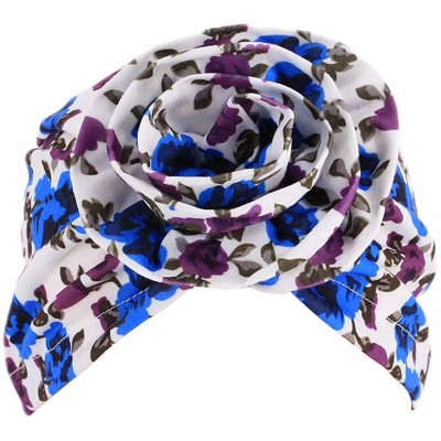 Skullies & Beanies Women Pleated Twist Turban African Printing India Chemo Cap Hairwrap Headwear - Blue&purple - C018U7G89ZY ...
