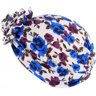 Skullies & Beanies Women Pleated Twist Turban African Printing India Chemo Cap Hairwrap Headwear - Blue&purple - C018U7G89ZY ...