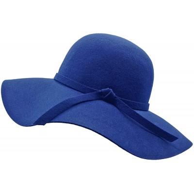 Sun Hats Women's Wide Brim Wool Ribbon Band Floppy Hat - Royal Blue - CV122X0CVGH $23.18