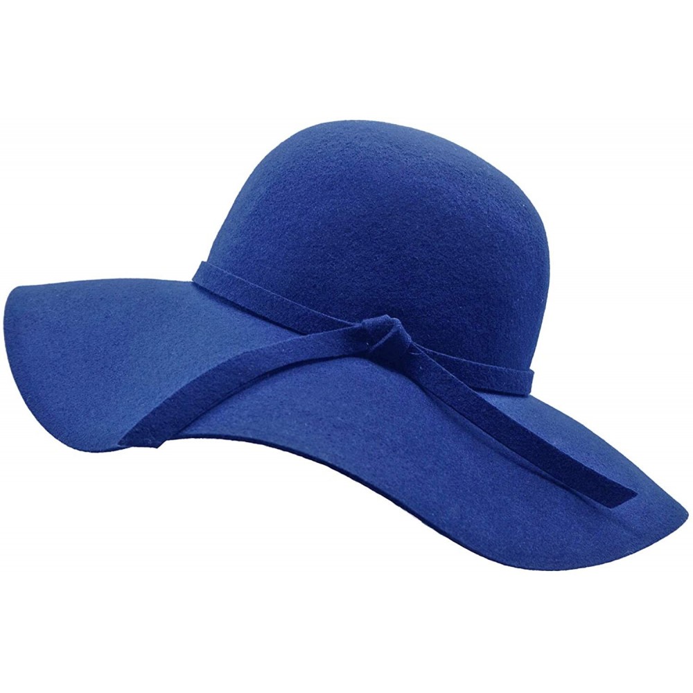 Sun Hats Women's Wide Brim Wool Ribbon Band Floppy Hat - Royal Blue - CV122X0CVGH $23.18