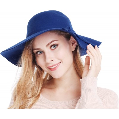 Sun Hats Women's Wide Brim Wool Ribbon Band Floppy Hat - Royal Blue - CV122X0CVGH $23.18