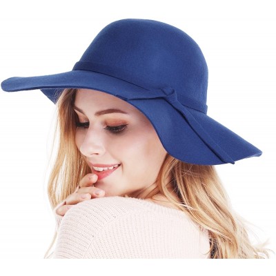 Sun Hats Women's Wide Brim Wool Ribbon Band Floppy Hat - Royal Blue - CV122X0CVGH $23.18