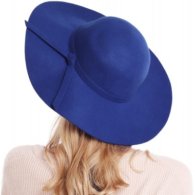 Sun Hats Women's Wide Brim Wool Ribbon Band Floppy Hat - Royal Blue - CV122X0CVGH $23.18