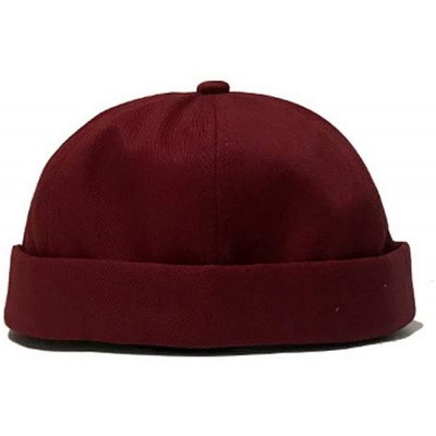 Skullies & Beanies Mens Adjustable Solid Brimless Hat Vogue Retro Skullcap Sailor Cap - Claret - CQ18Y6LDNKE $9.04