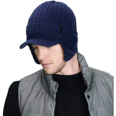 Skullies & Beanies Wool Knit Visor Beanie Winter Hat Cuff Jeep Cap Lined Soft Warm Unisex - 00773_navy - CG18Z6A2HKI $16.26