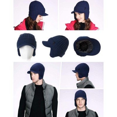 Skullies & Beanies Wool Knit Visor Beanie Winter Hat Cuff Jeep Cap Lined Soft Warm Unisex - 00773_navy - CG18Z6A2HKI $16.26