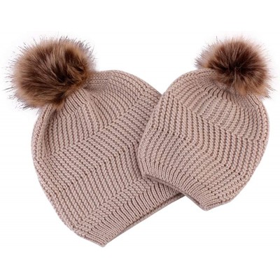 Skullies & Beanies Women Beanie Hat Family Matching Mom and Baby Knit Cap Pom Pom Beanie Warm Hat Thick Winter Hat - Mom-2 Kh...