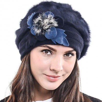 Berets Lady French Beret Wool Beret Chic Beanie Winter Hat Jf-br022 - Br022-navy Angora - C312N3C9S39 $29.69
