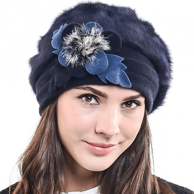 Berets Lady French Beret Wool Beret Chic Beanie Winter Hat Jf-br022 - Br022-navy Angora - C312N3C9S39 $18.18