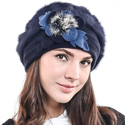 Berets Lady French Beret Wool Beret Chic Beanie Winter Hat Jf-br022 - Br022-navy Angora - C312N3C9S39 $18.18