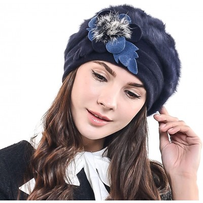Berets Lady French Beret Wool Beret Chic Beanie Winter Hat Jf-br022 - Br022-navy Angora - C312N3C9S39 $18.18
