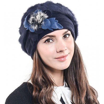 Berets Lady French Beret Wool Beret Chic Beanie Winter Hat Jf-br022 - Br022-navy Angora - C312N3C9S39 $18.18