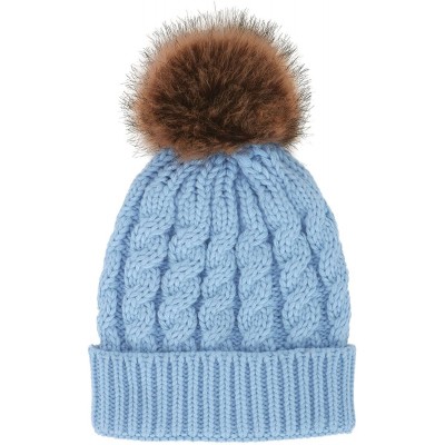 Skullies & Beanies Women's Winter Soft Chunky Cable Knit Pom Pom Beanie Hats Skull Ski Cap - Light Blue - C5188AREX9X $17.85