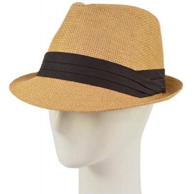 Fedoras Classic Fedora Straw Hat with Black Cotton Band - Diff Colors Avail - Tan - CO11TZFNAVX $8.68