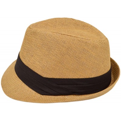 Fedoras Classic Fedora Straw Hat with Black Cotton Band - Diff Colors Avail - Tan - CO11TZFNAVX $8.68