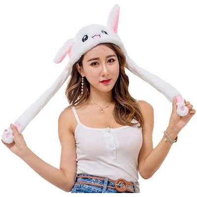 Skullies & Beanies Funny Rabbit Ear Hat Can Move Cute Soft Plush Bunny Hat Cap Headband for Women Girls (White) - White - CR1...