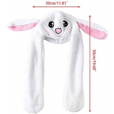 Skullies & Beanies Funny Rabbit Ear Hat Can Move Cute Soft Plush Bunny Hat Cap Headband for Women Girls (White) - White - CR1...