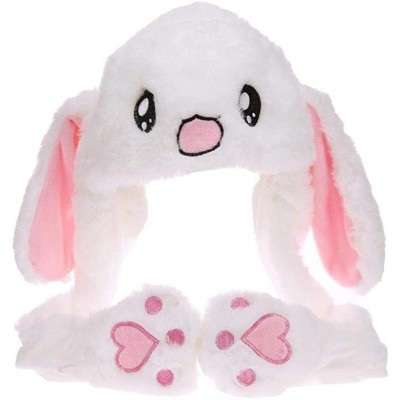 Skullies & Beanies Funny Rabbit Ear Hat Can Move Cute Soft Plush Bunny Hat Cap Headband for Women Girls (White) - White - CR1...