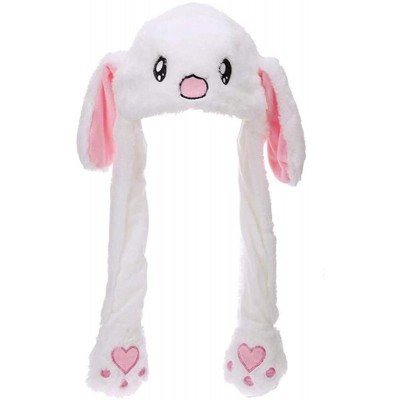 Skullies & Beanies Funny Rabbit Ear Hat Can Move Cute Soft Plush Bunny Hat Cap Headband for Women Girls (White) - White - CR1...