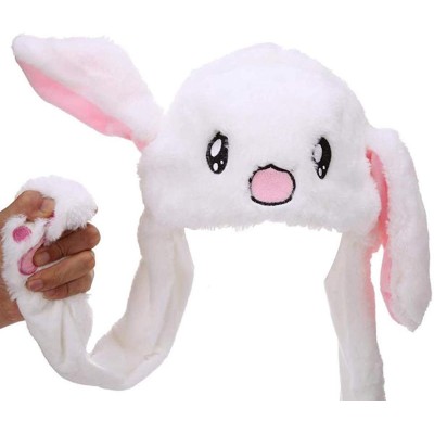 Skullies & Beanies Funny Rabbit Ear Hat Can Move Cute Soft Plush Bunny Hat Cap Headband for Women Girls (White) - White - CR1...