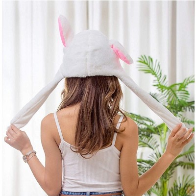 Skullies & Beanies Funny Rabbit Ear Hat Can Move Cute Soft Plush Bunny Hat Cap Headband for Women Girls (White) - White - CR1...