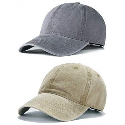 Baseball Caps Men Women Plain Cotton Adjustable Washed Twill Low Profile Baseball Cap Hat(A1008) - Grey and Khaki - C218S8LRE...