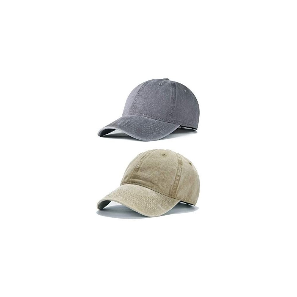 Baseball Caps Men Women Plain Cotton Adjustable Washed Twill Low Profile Baseball Cap Hat(A1008) - Grey and Khaki - C218S8LRE...