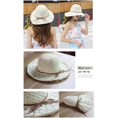 Sun Hats Women Floppy Hat Hollow Straw Hat Wide Brim Beach Hat Sun Hat can be Folded - White - CL17YH2AWER $22.40