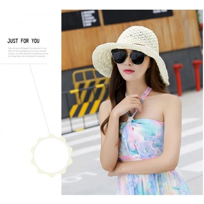 Sun Hats Women Floppy Hat Hollow Straw Hat Wide Brim Beach Hat Sun Hat can be Folded - White - CL17YH2AWER $22.40