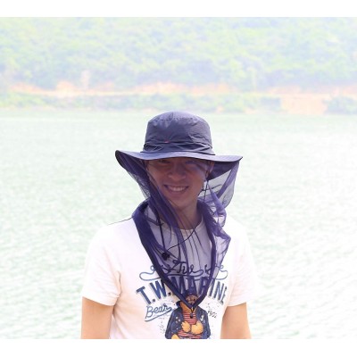 Sun Hats Mosquito Net Hat Mens Sun Protection Hat Safari Hat Bucket Hat - Navy - CF12DB5PIK9 $15.67