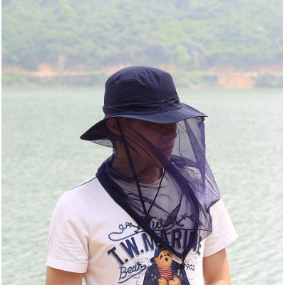 Sun Hats Mosquito Net Hat Mens Sun Protection Hat Safari Hat Bucket Hat - Navy - CF12DB5PIK9 $15.67