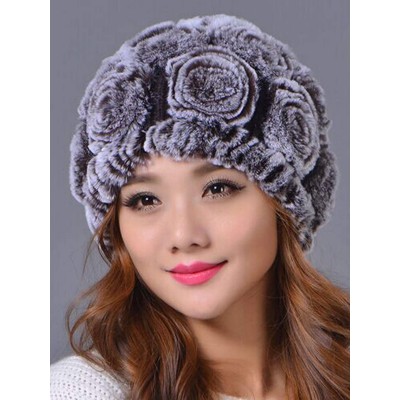 Skullies & Beanies Genuine Rex Rabbit Fur Knitted Fur Beanie Hat Multi Color - Color 10 - CU18XIXIDO3 $19.29