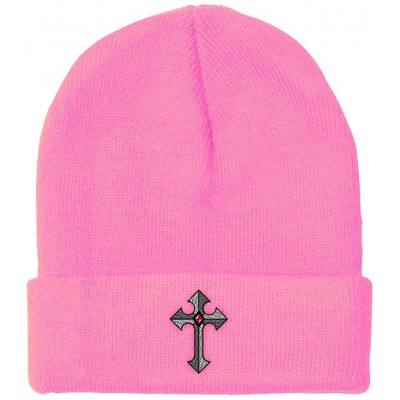 Skullies & Beanies Custom Beanie for Men & Women Religious Gothic Cross Embroidery Skull Cap Hat - Soft Pink - CH18ZS425WR $1...