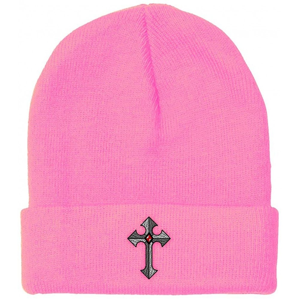 Skullies & Beanies Custom Beanie for Men & Women Religious Gothic Cross Embroidery Skull Cap Hat - Soft Pink - CH18ZS425WR $1...
