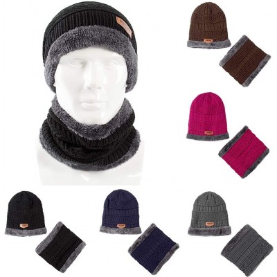 Skullies & Beanies Clearance Deals!!Fashion Scarf Hat Set Men Winter Warm Solid Color Woolen Yarn Outdoor Caps Wine Red - Win...