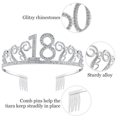 Headbands Birthday Rhinestone Princess Silver 21st - Silver-18th - C918324RKRX $15.42