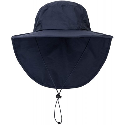 Sun Hats Outdoor Large Brim Fishing Hat with Neck Cover UPF 50+ Mesh Sun Hats - Navy Blue - CY18Q7YLAK6 $12.39